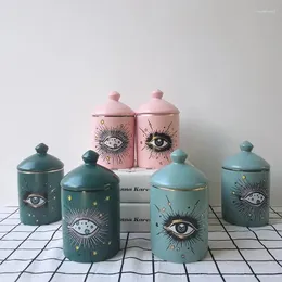 Bottles Decorative Starry Sky Eye Ceramic Jars With Lids Candle Holder Tarros Para Velas Pot Bougie Vide Verre Keramiek Potje Met Deksel
