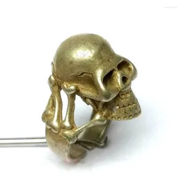 Decorative Figurines Collection Old Chinese Tibet Silver Carving Exorcism Skull Ring Decoration Gift