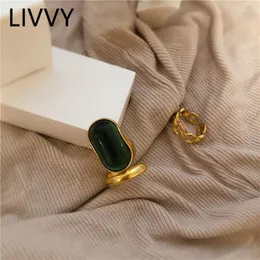 Cluster Rings LIVVY Antique Silver Color Irregular Drop Glaze Gold For Women Elegant Party Jewelry 2024 Trend