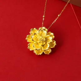 Pendants Original Gold Flower Pendant Women's Fashion Big Peonies 100% Pure 999 24K Gold Pendant 3d Hard Gold Real Gold Necklace Jewelry