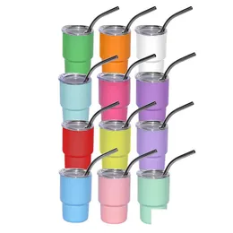 Tumblers Paslanmaz Süblimasyon 3oz Şarap Tumbler 12 Renk Likör S Cam Plastik Kapak ve Metal Bükme STS Express 48pcs/CTN DHCDO