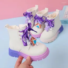 Boots Kids Girls Leather 2024 Autumn Children Anti-slip Waterproof Fashion Korea Style Rainbow Ankle For