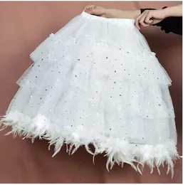 Kjolar kvinnor fjäder trim underbar petticoat fluffy bubbla tyll kjol crinoline daglig justerbar fiskben brud bröllopsstöd