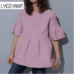 Camisetas femininas Lyeeynnr Japão estilo de malha camisetas mulheres cor sólida simples all-match high street moda suave solto verão tops