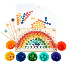 Giocattolo per bambini Perlina Clip Perlina Allenamento motorio fine Gioco da tavolo Montessori in legno Classificazione dei colori Impilati Educativi Regalo di Natale 240129