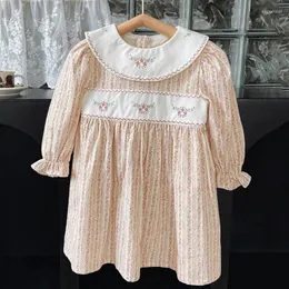 Mädchen Kleider 2024 Herbst Koreanischen Stil Baby Mädchen Floral Bedruckte Kleid Stickerei Spitze Kleinkinder Kinder Baumwolle Prinzessin Temperament