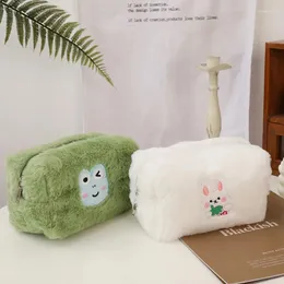 Kawaii Frog Rabbit Plush Pouch Pencil Case Soft Fluffy Multi Functional Large Capacity Makeup Stationery Storage Bag Holder