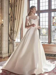 Luksusowa satynowa sukienka ślubna kościelna 2024 Elegancka vintage boho ślubna panna młoda Białe kości słoniowe białe lini