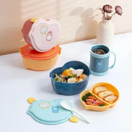 Dinnerware 2 Layer Plastic Lunch Box Microwave Cartoon Student Child Bento Grid Kawaii Container Fruit Fresh Keeping Portable Lunchbox