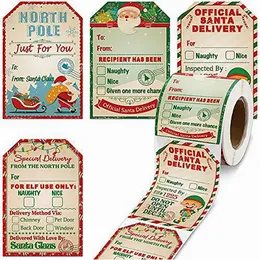 Confezione regalo 200 pezzi Etichette di buon Natale Etichette adesive Babbo Natale Decorazione natalizia "A da" dalle carte Decorazioni regalo