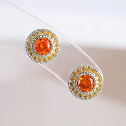 Stud Earrings Fashion Orange Small Round Women With Shiny Cubic Zirconia Simple Versatile Accessories For Teens Jewelry Gifts