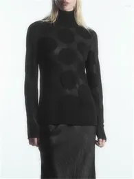 Kvinnors tröjor tröja 2024 Polka Dot Jacquard Turtleneck Lätt transparent smal avslappnad långärmad tunn pullover
