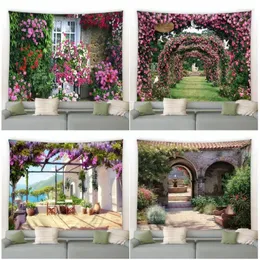 Tapeçarias parque flores tapeçaria rosa floral planta vintage tijolo parede arco moderno casa jardim sala de estar pátio decoração pendurado