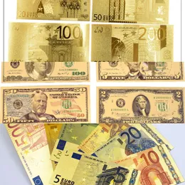 Other Toys 7 8Pcs Commemorative Notes 24K Gold Plated Dollar Euros Fake Money Gifts Collection Antique Banknote USD Currency Toy 221111HEEI