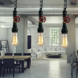 Pendantlampor Rustik Industrial Lights Vintage Lamp Suspension Lummaire Water Pipe Chain Hanging Light E27 220V för Decor Loft