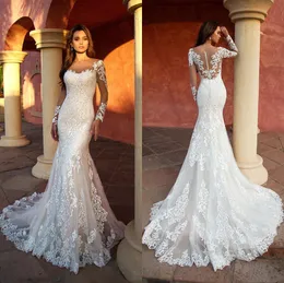 Элегантные свадебные платья русалки с кружевными аппликациями, свадебные платья с длинным рукавом на заказ, платья невесты со шлейфом, большие размеры