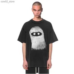 Mäns T-shirts 666 Vintage Casual Cartoon Masked Ninja Graffiti Mönster 100Cotton Loose Overdized Tees Tops T-shirt för män Kvinnor Summer Q240201