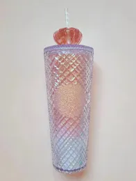 Diamond Radiant Cup z 710 ml Summer Cold Water Cup Tubbler ze słomkową podwójną warstwą plastikową kubek kawy Durian 240124