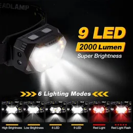 6 Mod Güçlü Sensör Farları 9 LED Taşınabilir Far Yeniden Fin