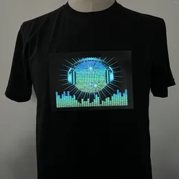 남자 T 셔츠 재미있는 무선 LED TSHIRT 남자 파티 디스코 사운드 활성화 조명 짧은 슬리브 나이트 티셔츠 의류