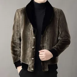 Designer de inverno masculino roupas de couro de meia idade para pais com pelúcia e casaco de vison engrossado 99qv