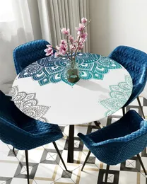 Toalha de mesa mandala gradiente redondo elástico protetor de capa impermeável toalha de mesa de poliéster retângulo cabido