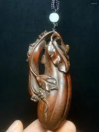 장식 인형 Yizhu Cultuer Art H 9.2 cm 오래된 일본 복서 우드 핸드 조각 된 타월 조롱박 멜론 Netsuke 테이블 장식 선물