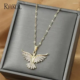 Anhänger Halsketten RAKOL 316L Edelstahl Phoenix Eagle Halskette Für Frauen 2024 Trend Pullover Kette Schmuck Mädchen Party