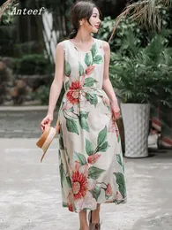 Casual klänningar Anteef ärmlös överdimensionerad bomullsgräns blommor i för kvinnor Loose Long Summer Dress Elegant Clothing 2024