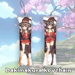 Anahtarlıklar Konosuba Megumin Dakimakura Keychain Çift Taraflı Anime Vücut Mini Anahtar Zincir Süs Cosplay