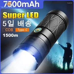 Flashlights Torches Cob Light LED 100W 강력한 토치 Zoom 1500m 전술 랜턴 램프와 함께 슈퍼 재충전 손전등