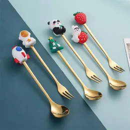 Spoons Stainless Steel Dessert Spoon Cartoon Cute Coffee Summer Small Ice Cream Fruit Forks Kitchen Tools