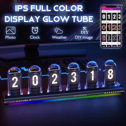 Table Clocks RGB Glow Tube Clock DIY IPS Color Screen Analog Electronic Nightlights Silent Led Gaming Desktop Decors