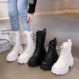 부츠 여성 레이스 업 부츠 2023 가을 겨울 핫 판매 지퍼 플랫폼 패션 캐주얼 섹시한 오토바이 발목 부츠 여성 신발
