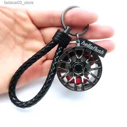 Keychains Lanyards Creative Turbo Hub Keychain Classic Mini Meatl Auto Parts Pendant Key Ring Men Car Key Holder Gifts Q240201