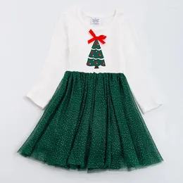 Vestidos de menina Girlymax Inverno Bebê Meninas Verde Árvore de Natal Tule Vestido Swing Twirl Na Altura Do Joelho Roupas Manga Longa