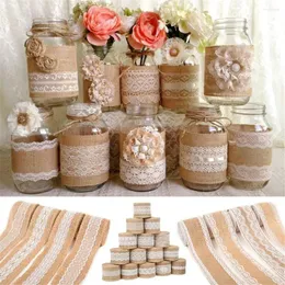 زخرفة الحفلات 2M Natural Jute Burlap Ribbon Rustic Wedding Vintage Twine Lace Rope DIY Supplies