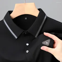 Mäns T-skjortor Lyxiga högkvalitativa broderier LAPEL Kortärmad T-shirt för män 2024 Summer Fashion Casual Stretch Ice Polo Shirt