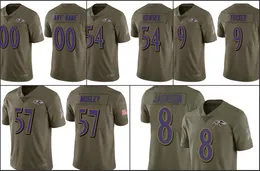 Baltimore''ravens'''men 8 Lamar Jackson 9 Justin Tucker 57 C.J. Mosley Custom Youth Salute for Olive Jersey