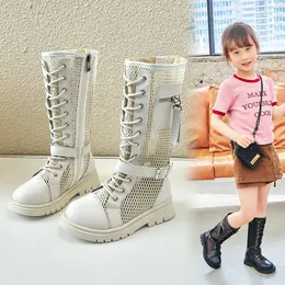 Botas meninas alta respirável bolso fivela crianças moda sapatos casuais 2024 verão crianças chique princesa passarela simples