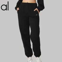 AL-218 Yoga Pantolon Accol Swearpants Peluş Ağır Ağırlık Sıradan Spor Pantolon Rahat Fit Gündönümü Pantolonlu Kadın Pantolonları Gümüş 3D Logo