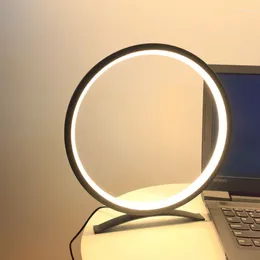 Bordslampor 2024 Study Lamp Bedroom Bedside Led Circular Night Simple Eye Protection Modern Diming Light Decor