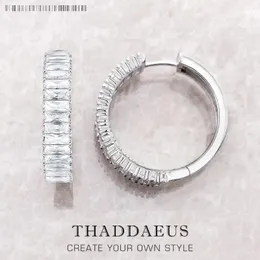 Серьги-кольца в креольском стиле с шарнирными белыми камнями, европейский стиль, ювелирные изделия для женщин, модный подарок из твердого серебра 925 пробы