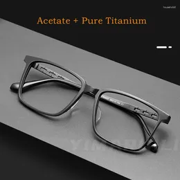 サングラスフレームYimaruili Ultra-Light Business Pure Titanium Square Glassesフレームレトロ光学処方眼鏡男性