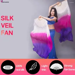Palco desgaste véu de seda fã acessórios de dança do ventre gradiente cor dançarino prática real 150/180x90cm longo