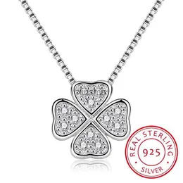 Chokers 4-Leaf Love Clover Necklaces 펜던트 모조 다이아몬드 패션 Choker Maxi Necklace for Women Collares 925 Sterling Silver Jewelry YQ240201