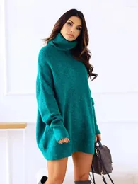 Kadın Sweaters Kazık Yaka Katı Sweater Kadın Kış Kış Büyük Boy Günlük Orta Uzunluk Bayanlar Kazak Jumper Sonbahar 2024 Uzun Kollu Örme