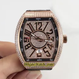 Nova coleção masculina vanguard data v 45 sc dt diamante dial automático relógio masculino rosa ouro diamante caso couro pulseira de borracha w2384