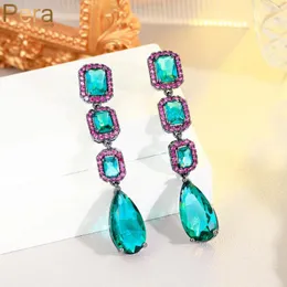 Dangle Earrings Pera Graceful Long Evening Dark Green Red Cubic Zirconia Water Drop For Wife Women Wedding Party Jewelry Gift E110