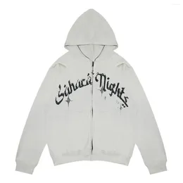 Kvinnors hoodies streetwear brev tryck lös blixtlås tröja kvinnor y2k gotisk punk retro harajuku casual hoodie